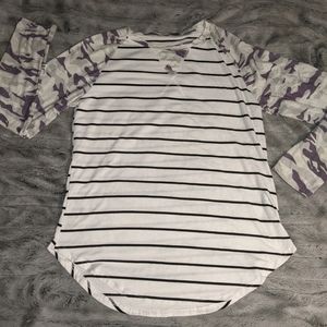 Camouflage and stripe long sleeve t-shirt